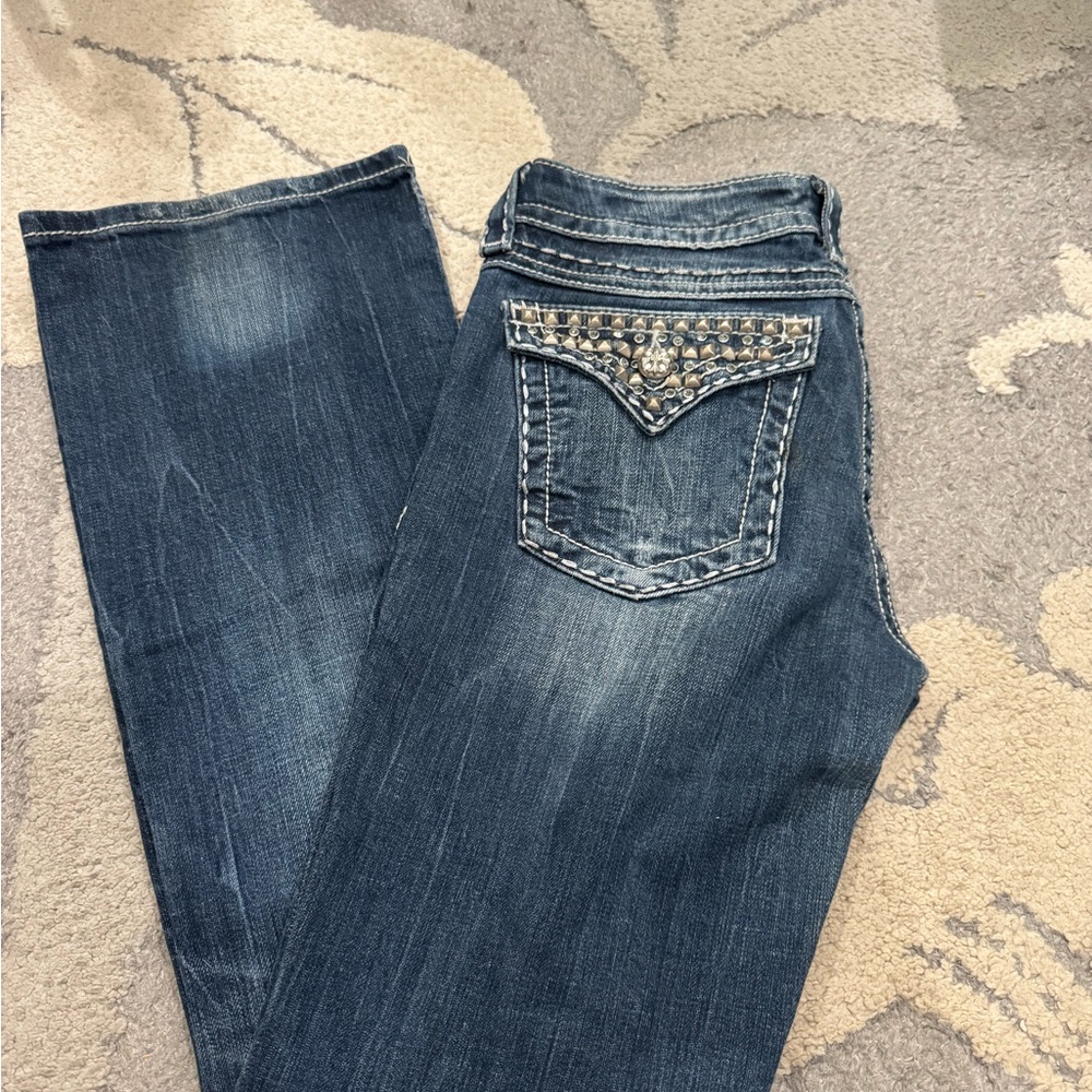 Women's Blue Jeans with Embellished Pocket Miss Me size 29 bootcut